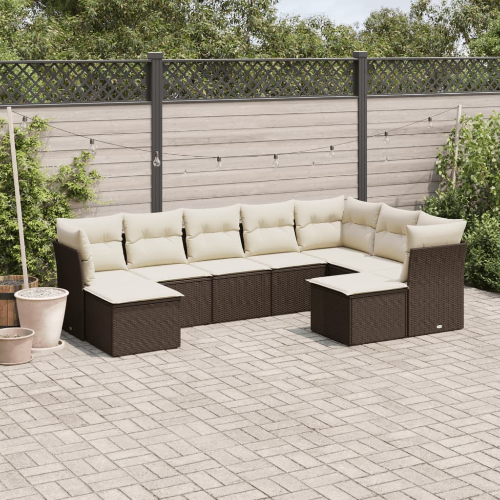 9-delige Loungeset met kussens poly rattan bruin is nu te koop bij PeponiXL, paradijselijk wonen!