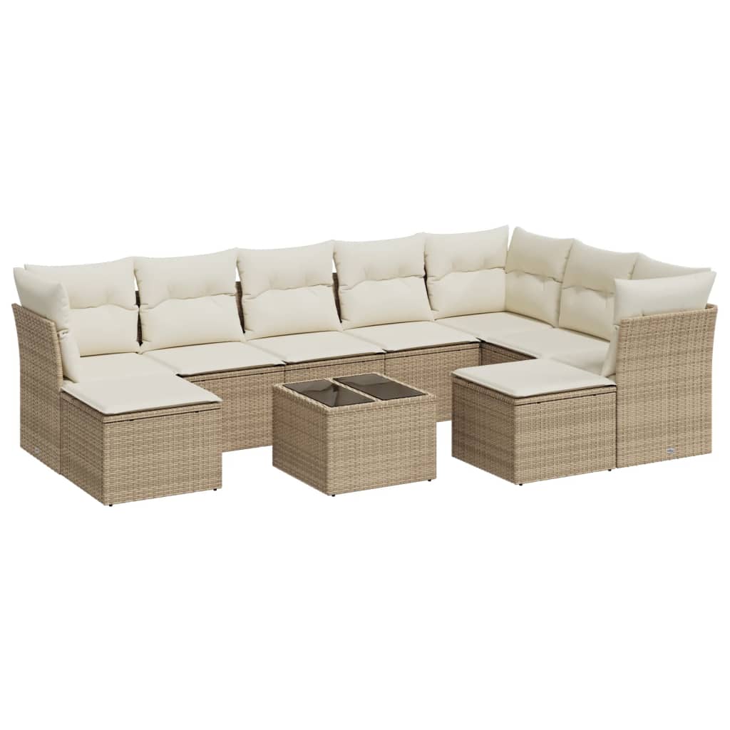 10-delige Loungeset met kussens poly rattan beige is nu te koop bij PeponiXL, paradijselijk wonen!