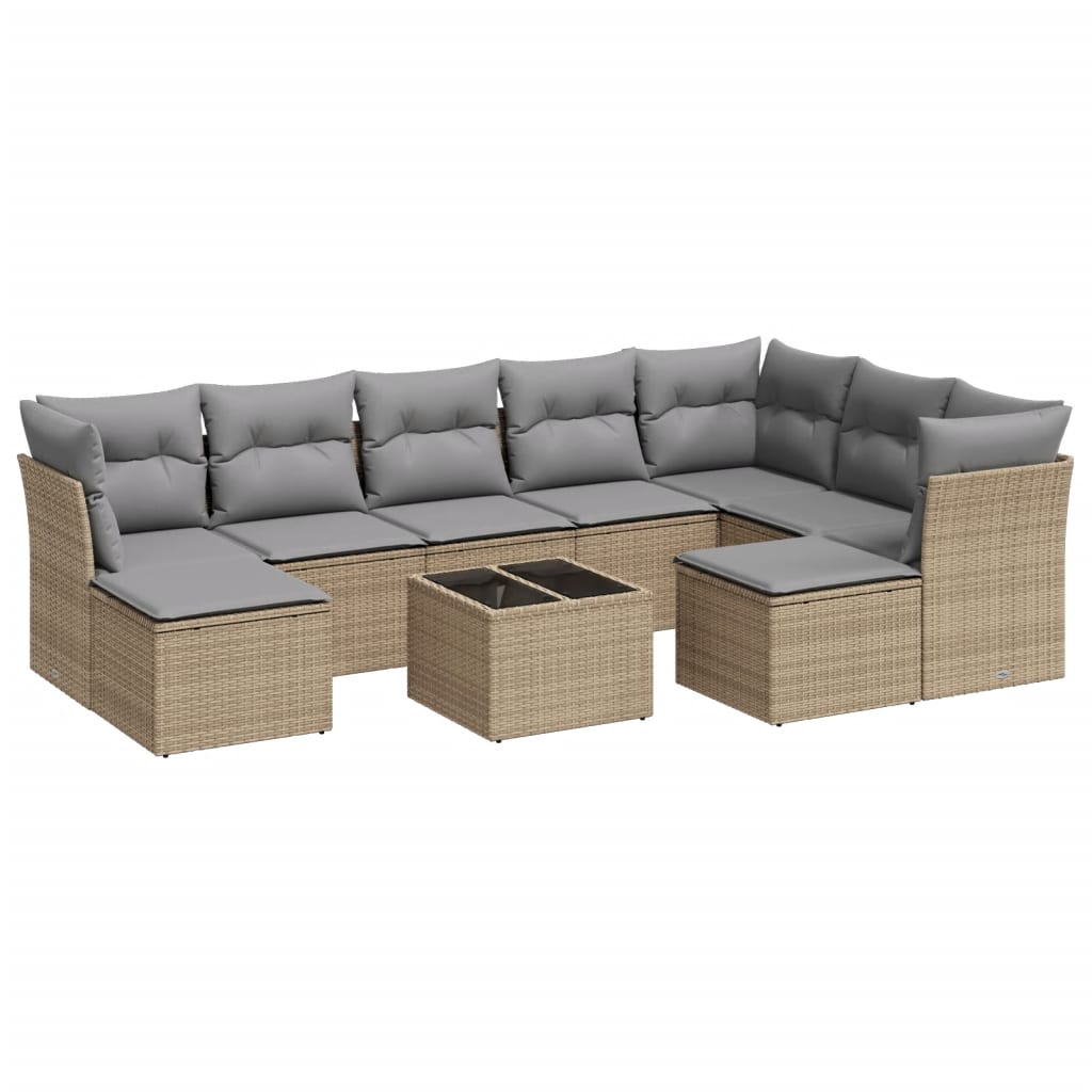 10-delige Loungeset met kussens poly rattan beige is nu te koop bij PeponiXL, paradijselijk wonen!