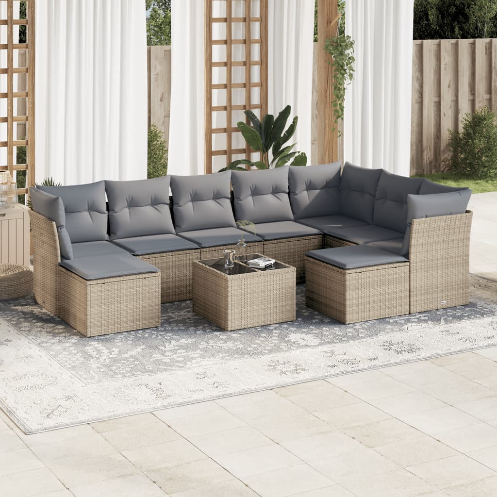 10-delige Loungeset met kussens poly rattan beige is nu te koop bij PeponiXL, paradijselijk wonen!