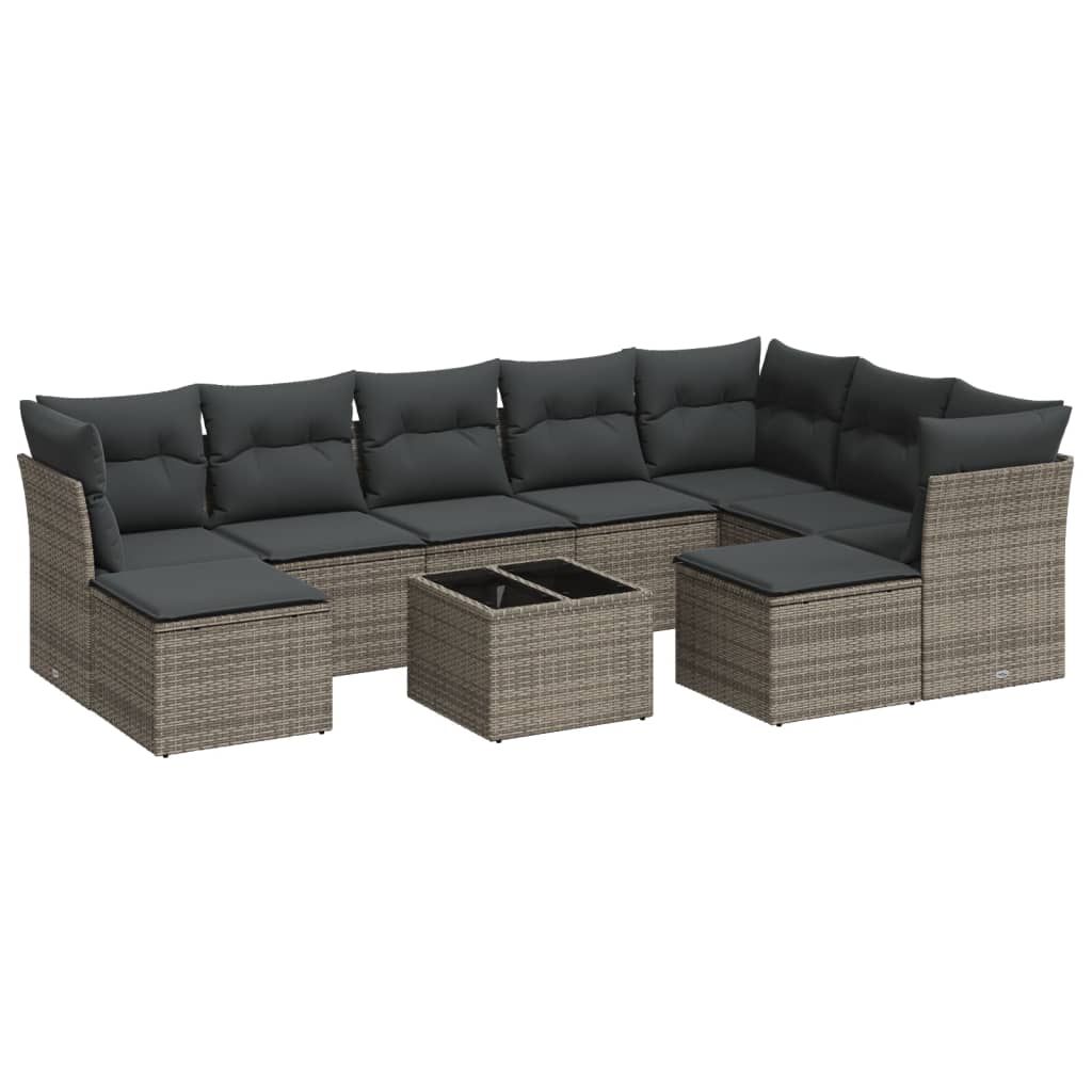 10-delige Loungeset met kussens poly rattan grijs is nu te koop bij PeponiXL, paradijselijk wonen!