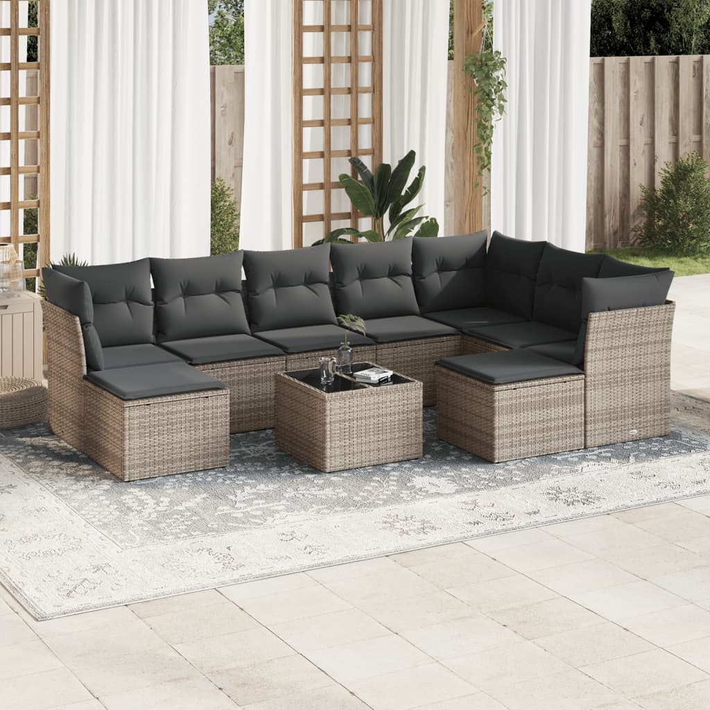 10-delige Loungeset met kussens poly rattan grijs is nu te koop bij PeponiXL, paradijselijk wonen!