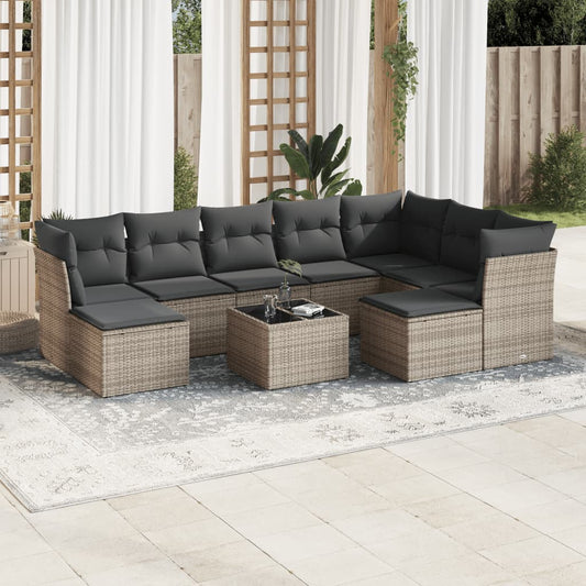 10-delige Loungeset met kussens poly rattan grijs is nu te koop bij PeponiXL, paradijselijk wonen!