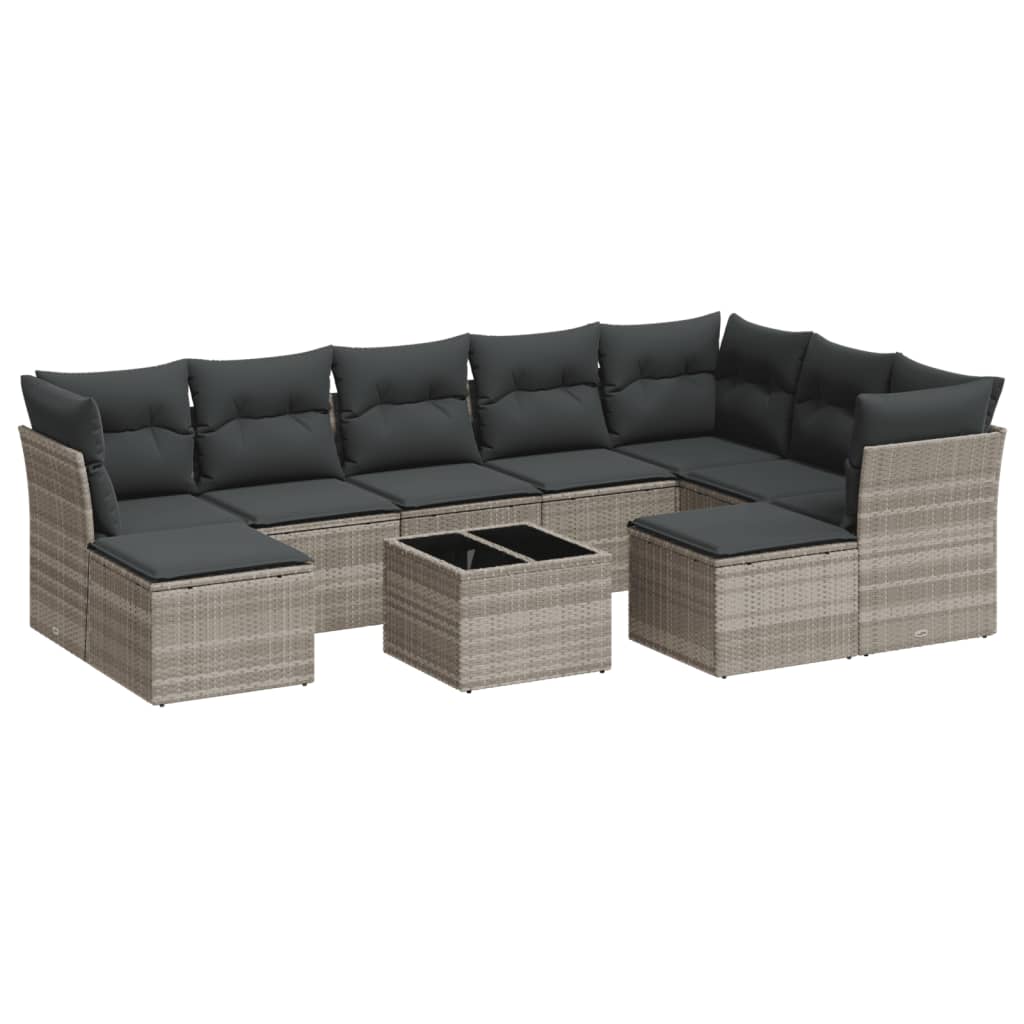 10-delige Loungeset met kussens poly rattan lichtgrijs is nu te koop bij PeponiXL, paradijselijk wonen!
