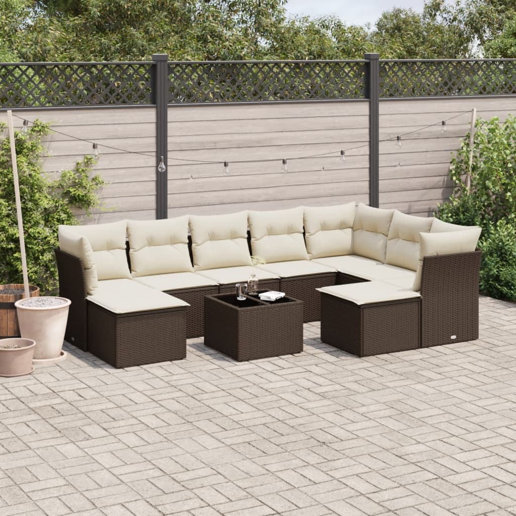 10-delige Loungeset met kussens poly rattan bruin is nu te koop bij PeponiXL, paradijselijk wonen!