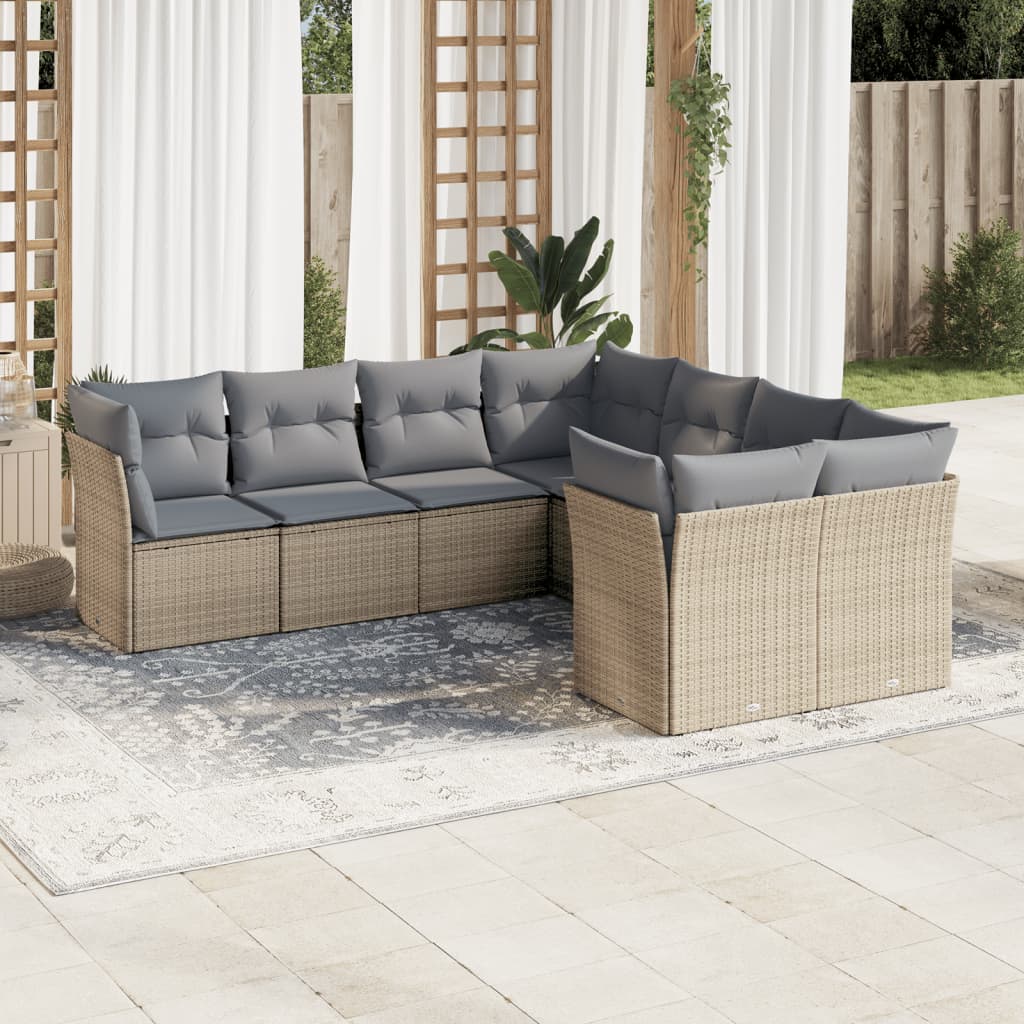 8-delige Loungeset met kussens poly rattan beige is nu te koop bij PeponiXL, paradijselijk wonen!