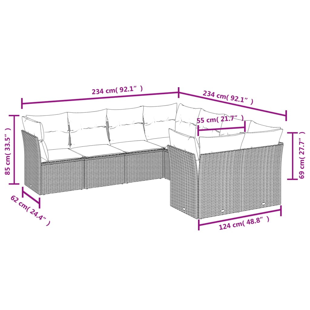 8-delige Loungeset met kussens poly rattan grijs is nu te koop bij PeponiXL, paradijselijk wonen!