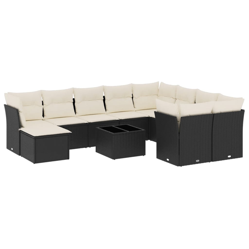 11-delige Loungeset met kussens poly rattan zwart is nu te koop bij PeponiXL, paradijselijk wonen!