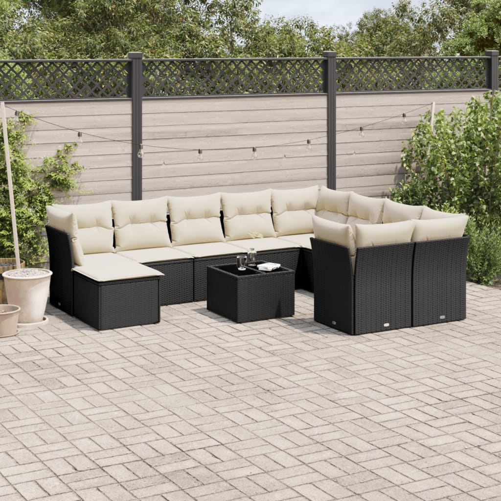 11-delige Loungeset met kussens poly rattan zwart is nu te koop bij PeponiXL, paradijselijk wonen!