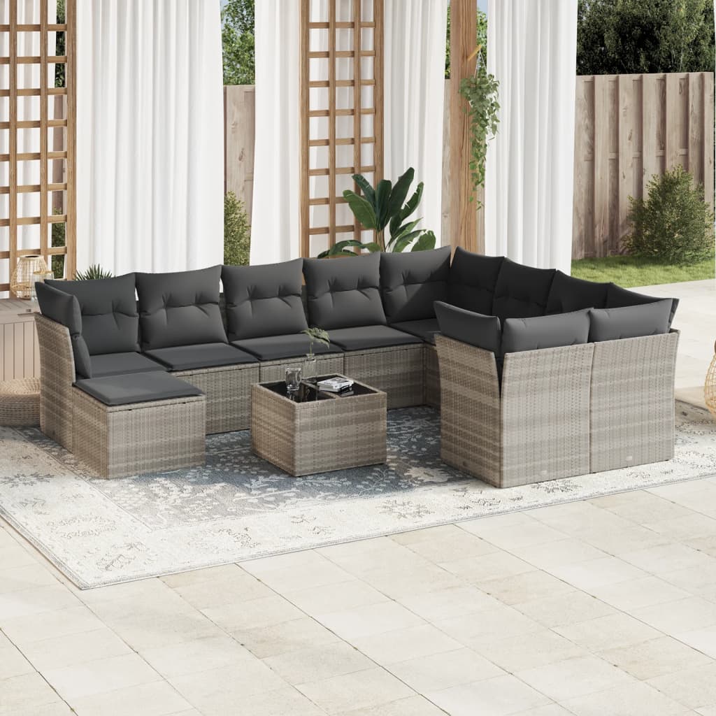 11-delige Loungeset met kussens poly rattan lichtgrijs is nu te koop bij PeponiXL, paradijselijk wonen!