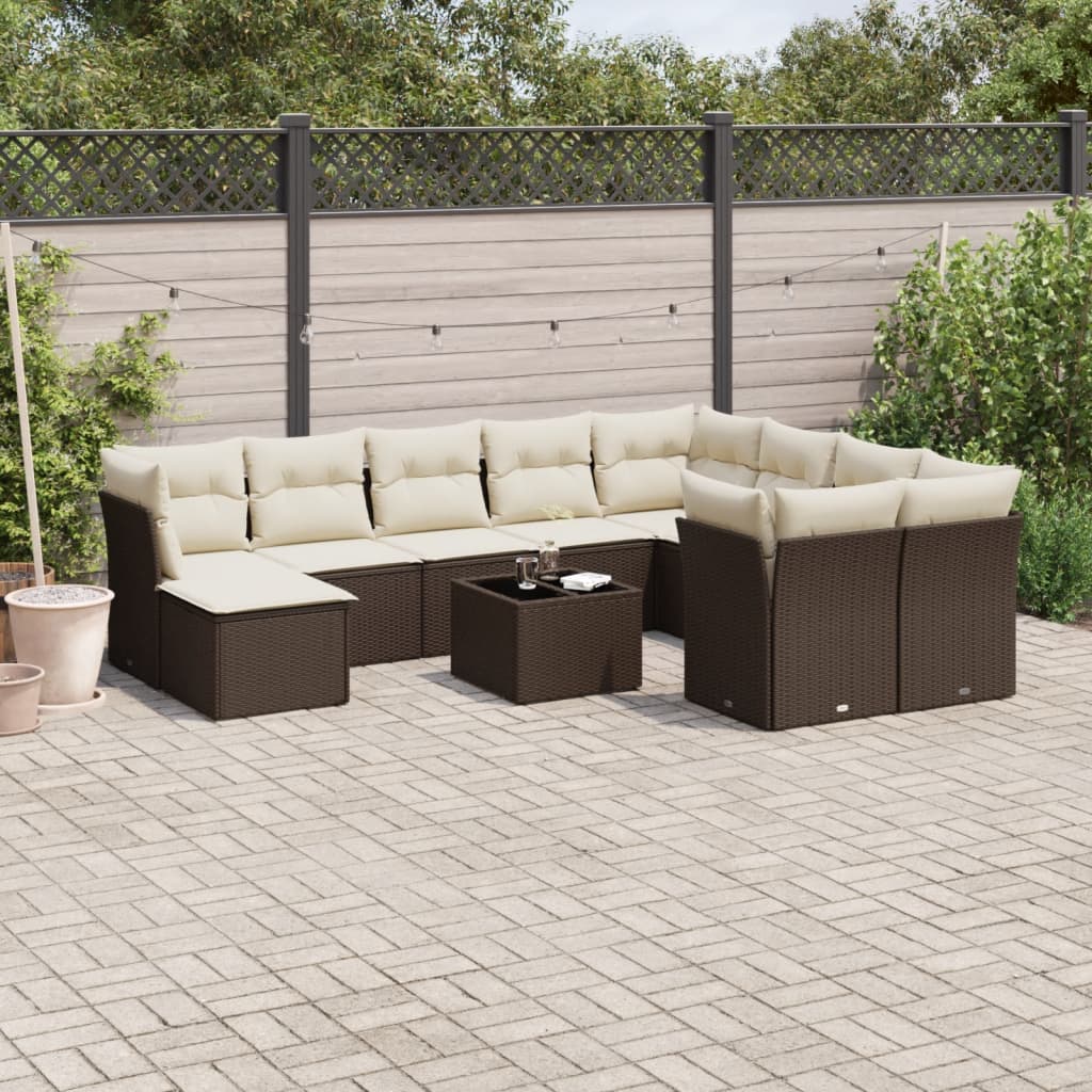 11-delige Loungeset met kussens poly rattan bruin is nu te koop bij PeponiXL, paradijselijk wonen!