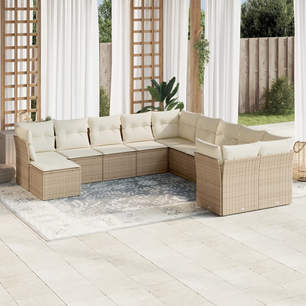 11-delige Tuinset met kussens poly rattan beige is nu te koop bij PeponiXL, paradijselijk wonen!