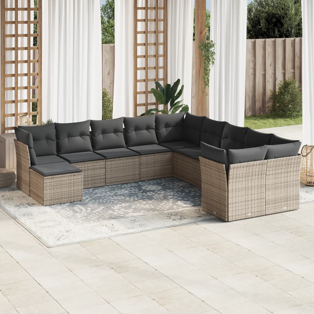 11-delige Loungeset met kussens poly rattan grijs is nu te koop bij PeponiXL, paradijselijk wonen!