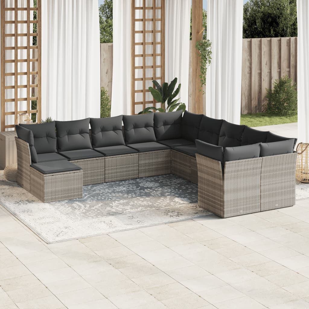 11-delige Loungeset met kussens poly rattan lichtgrijs is nu te koop bij PeponiXL, paradijselijk wonen!