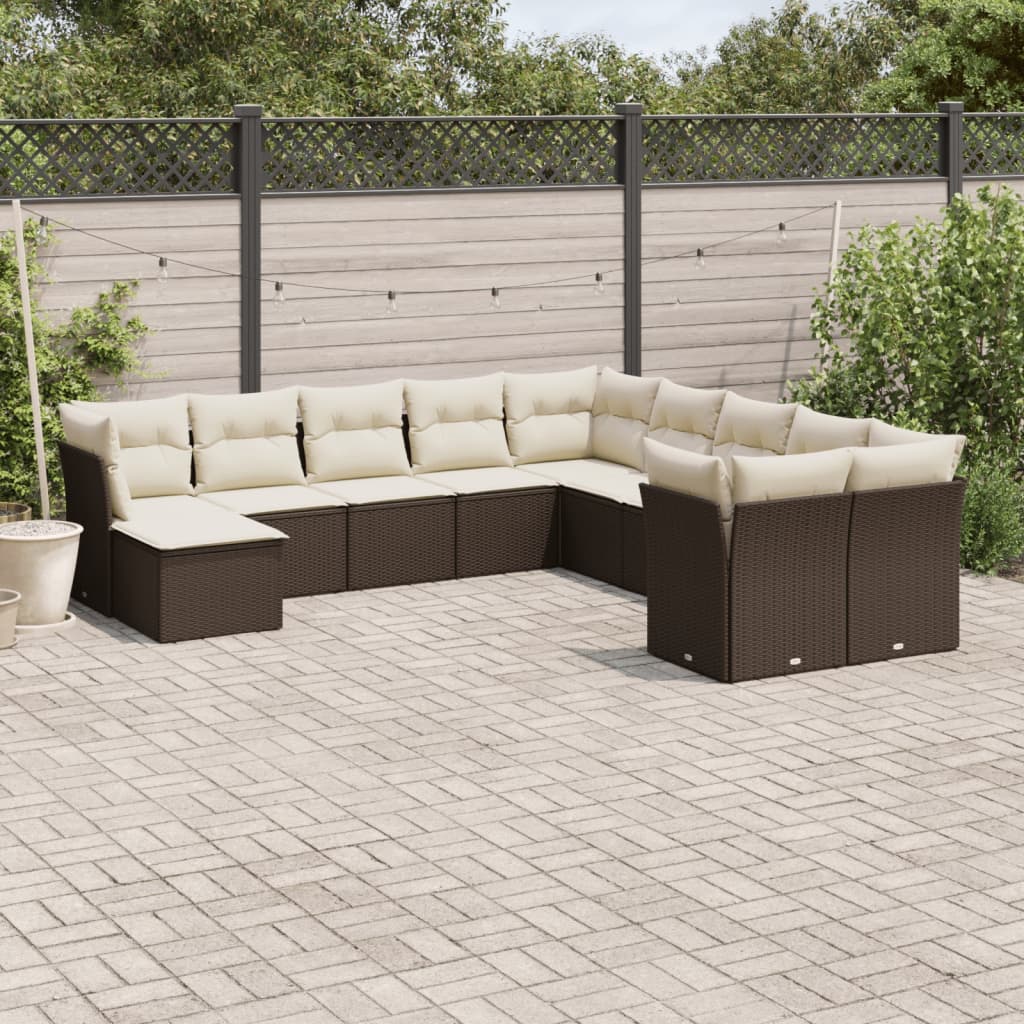 11-delige Loungeset met kussens poly rattan bruin is nu te koop bij PeponiXL, paradijselijk wonen!