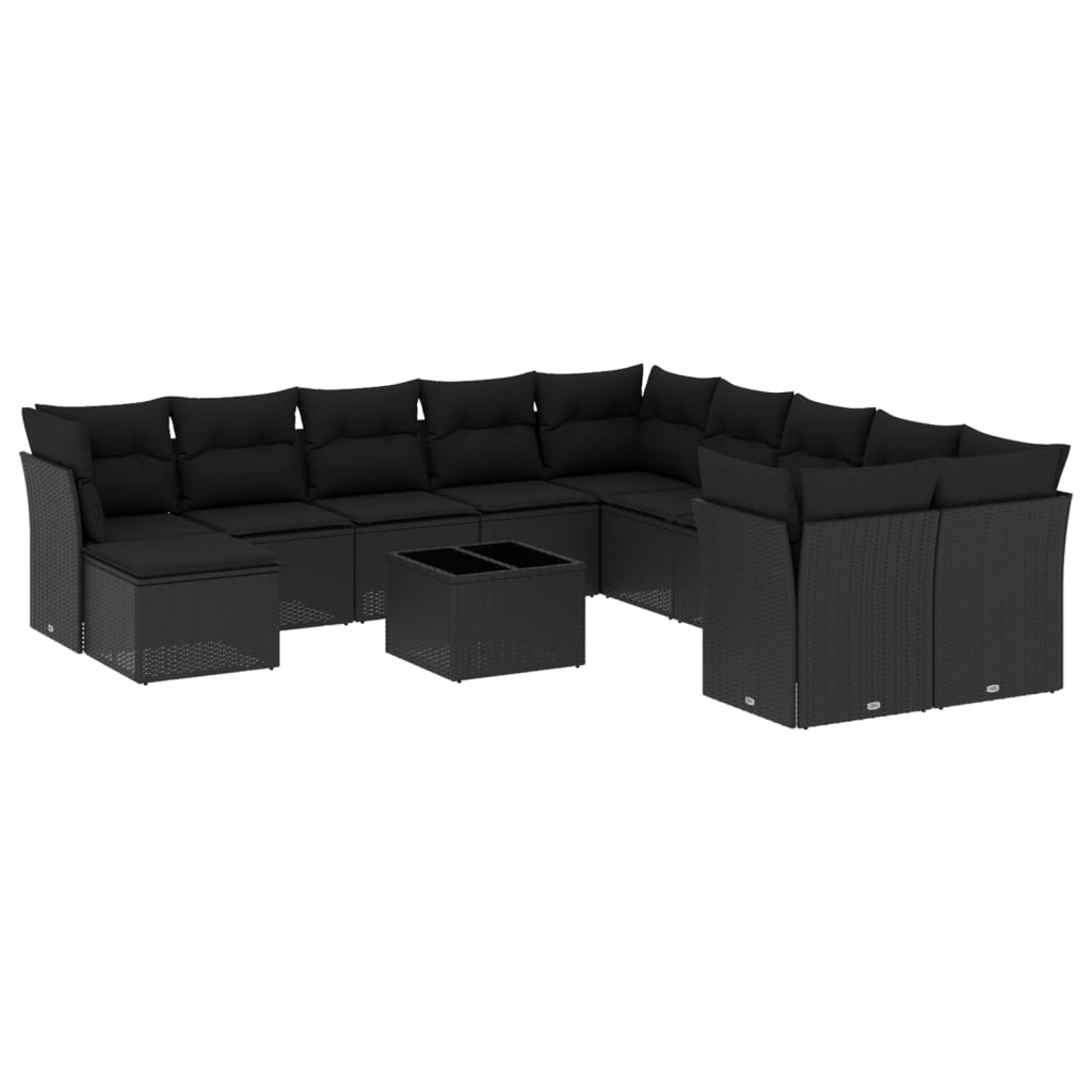 12-delige Loungeset met kussens poly rattan zwart is nu te koop bij PeponiXL, paradijselijk wonen!