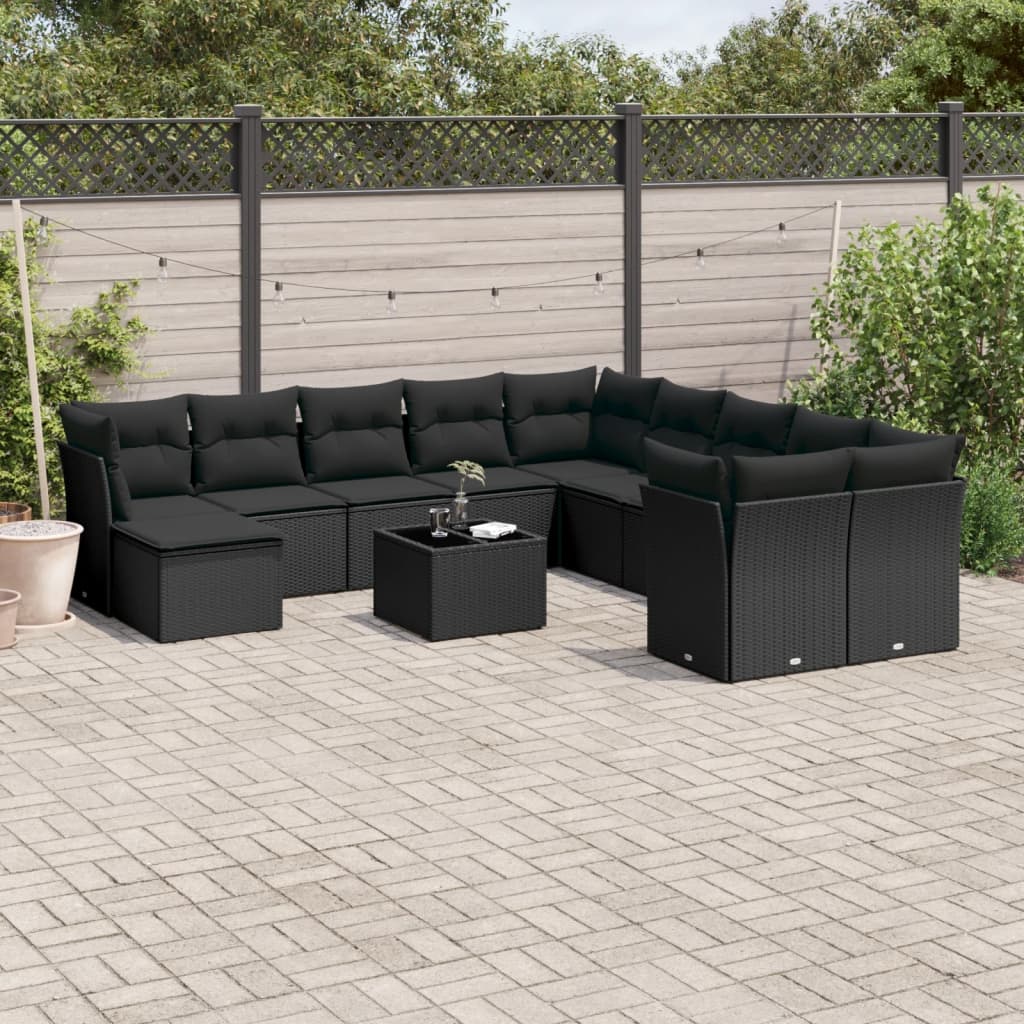 12-delige Loungeset met kussens poly rattan zwart is nu te koop bij PeponiXL, paradijselijk wonen!