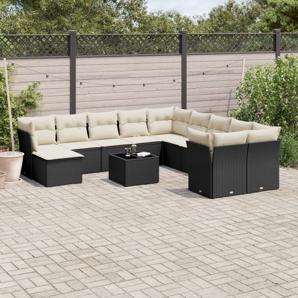 12-delige Loungeset met kussens poly rattan zwart is nu te koop bij PeponiXL, paradijselijk wonen!