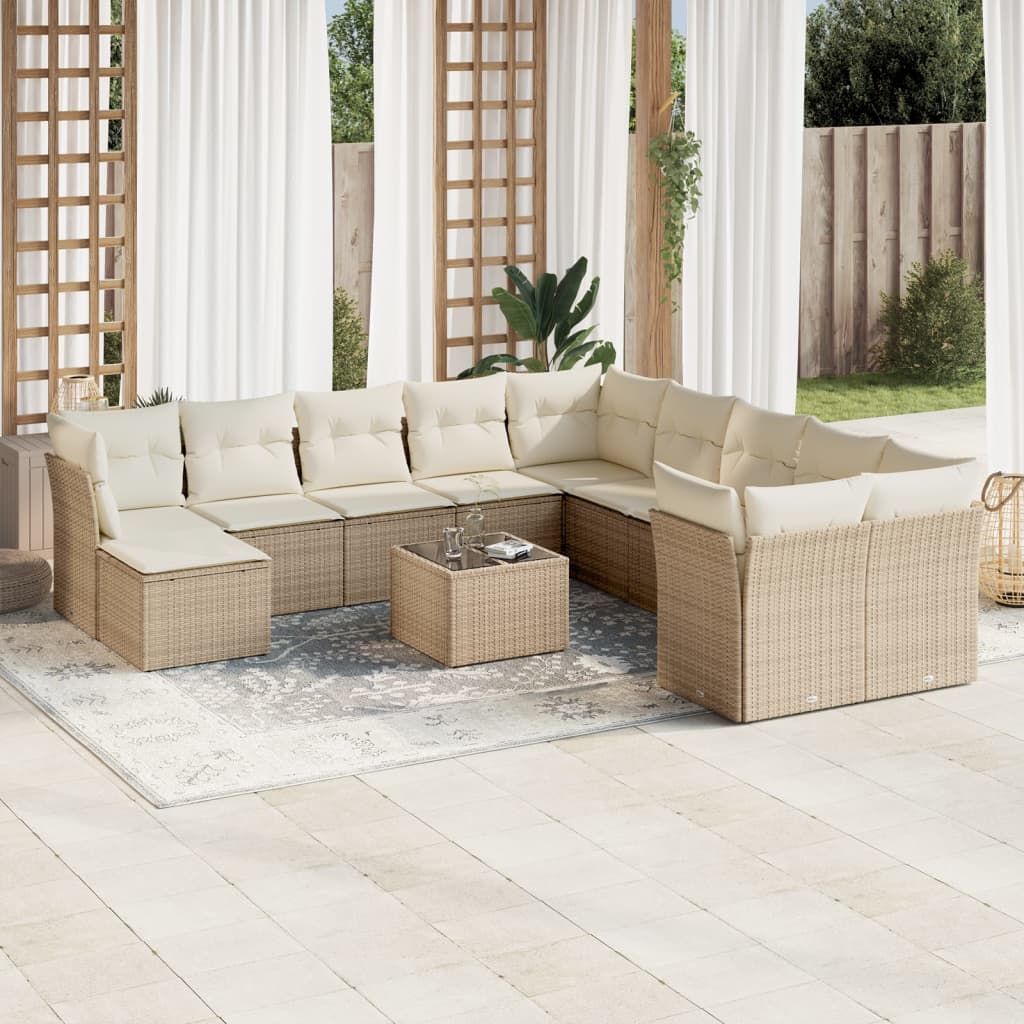 12-delige Loungeset met kussens poly rattan beige is nu te koop bij PeponiXL, paradijselijk wonen!