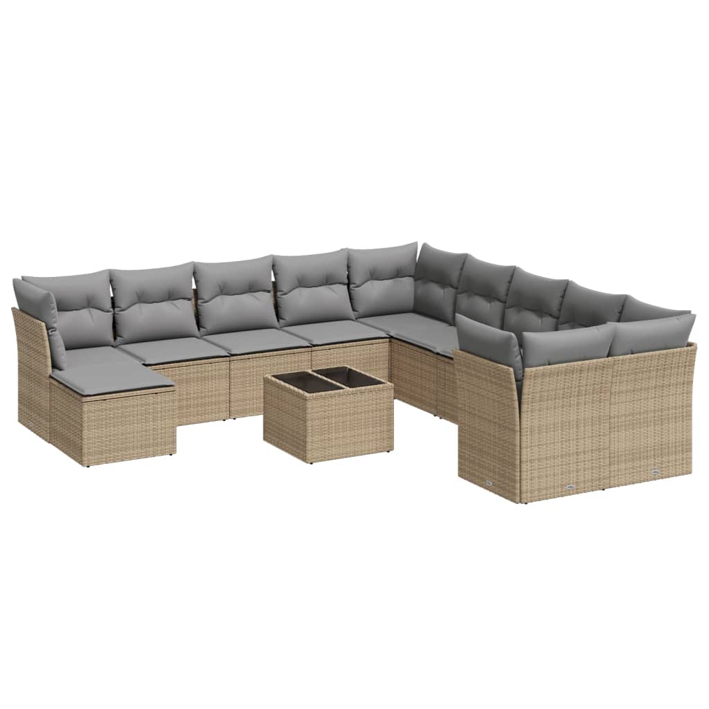12-delige Loungeset met kussens poly rattan beige is nu te koop bij PeponiXL, paradijselijk wonen!
