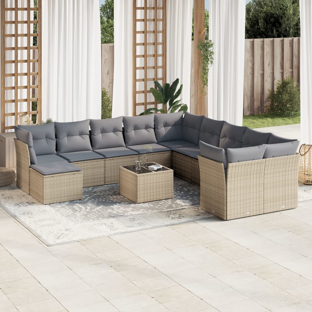12-delige Loungeset met kussens poly rattan beige is nu te koop bij PeponiXL, paradijselijk wonen!