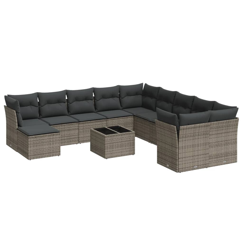 12-delige Loungeset met kussens poly rattan grijs is nu te koop bij PeponiXL, paradijselijk wonen!