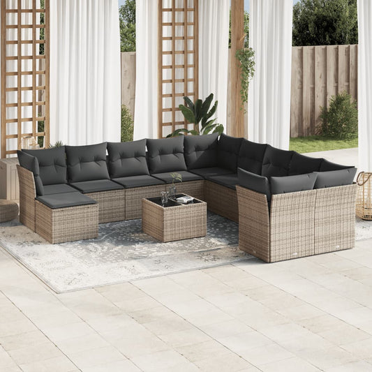 12-delige Loungeset met kussens poly rattan grijs is nu te koop bij PeponiXL, paradijselijk wonen!