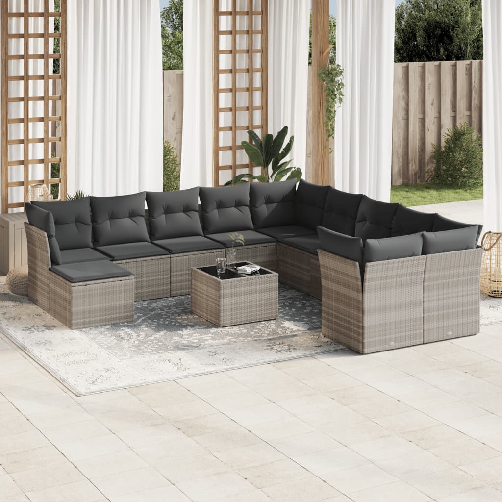 12-delige Loungeset met kussens poly rattan lichtgrijs is nu te koop bij PeponiXL, paradijselijk wonen!