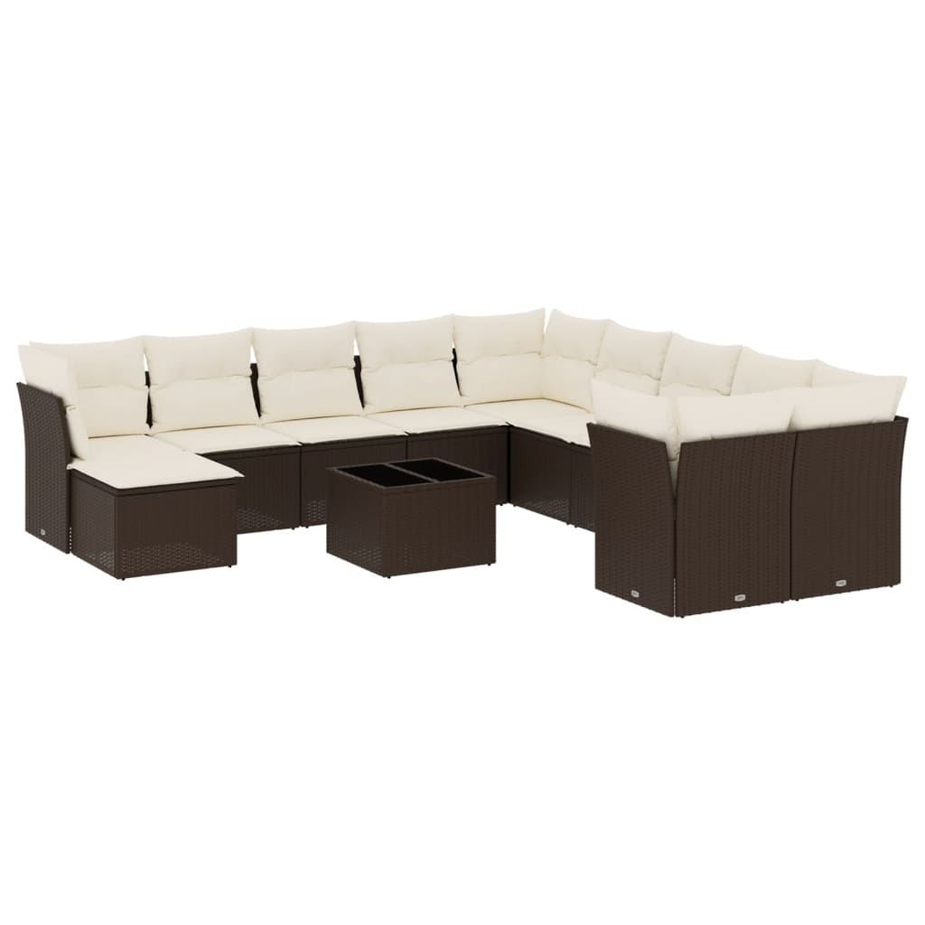 12-delige Loungeset met kussens poly rattan bruin is nu te koop bij PeponiXL, paradijselijk wonen!