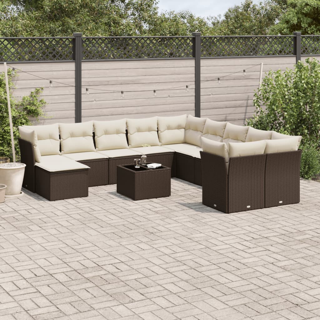 12-delige Loungeset met kussens poly rattan bruin is nu te koop bij PeponiXL, paradijselijk wonen!