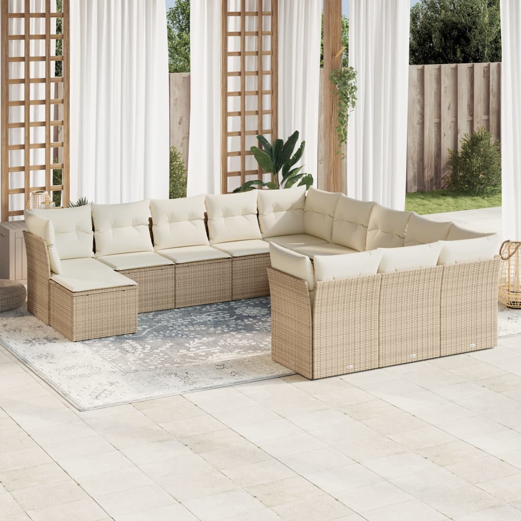 12-delige Loungeset met kussens poly rattan beige is nu te koop bij PeponiXL, paradijselijk wonen!