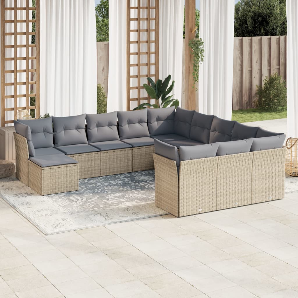 12-delige Loungeset met kussens poly rattan beige is nu te koop bij PeponiXL, paradijselijk wonen!