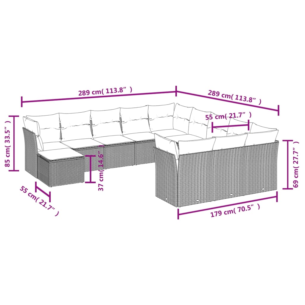 12-delige Loungeset met kussens poly rattan grijs is nu te koop bij PeponiXL, paradijselijk wonen!