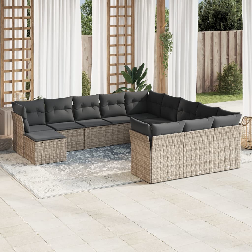 12-delige Loungeset met kussens poly rattan grijs is nu te koop bij PeponiXL, paradijselijk wonen!