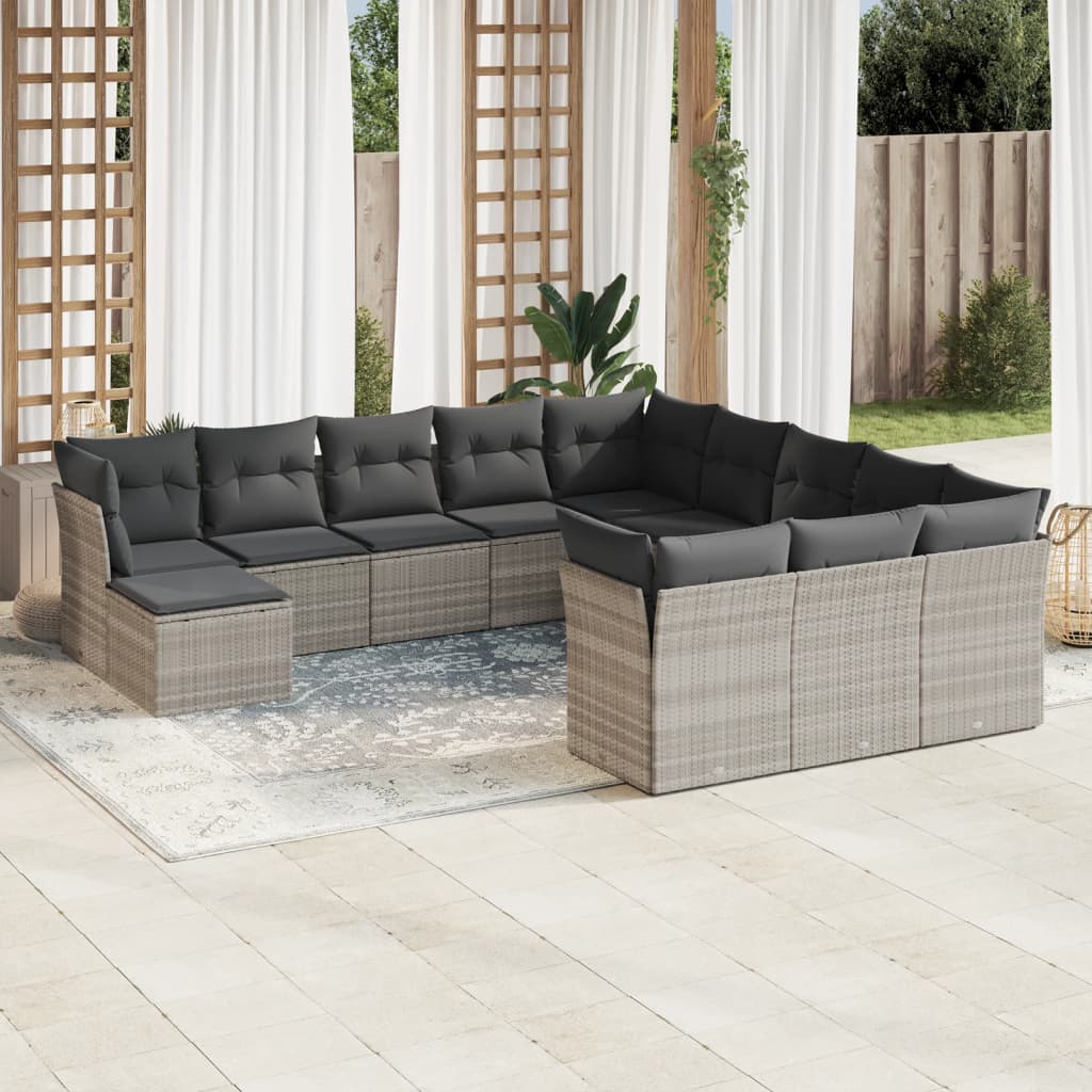 12-delige Loungeset met kussens poly rattan lichtgrijs is nu te koop bij PeponiXL, paradijselijk wonen!