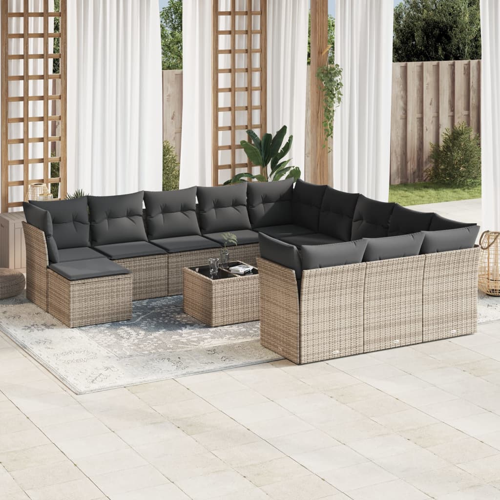 13-delige Loungeset met kussens poly rattan grijs is nu te koop bij PeponiXL, paradijselijk wonen!