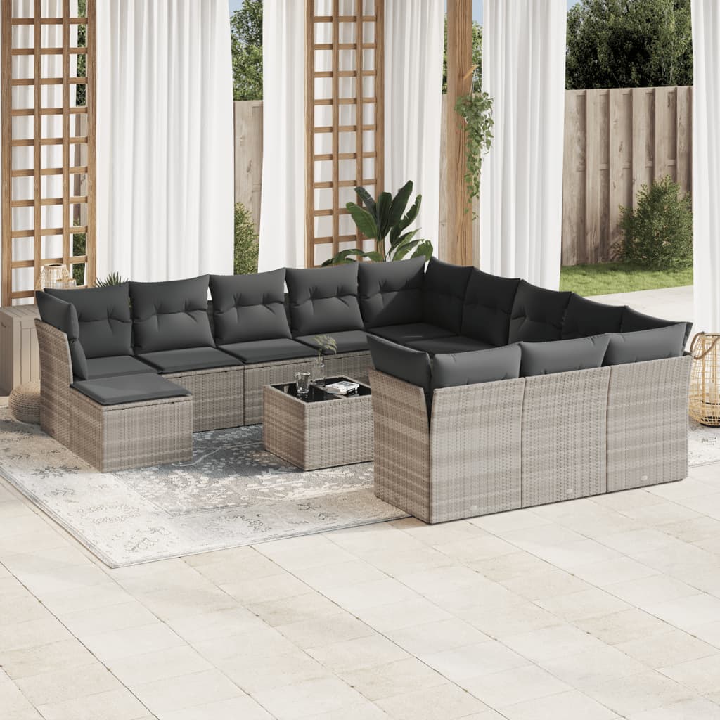 13-delige Loungeset met kussens poly rattan lichtgrijs is nu te koop bij PeponiXL, paradijselijk wonen!