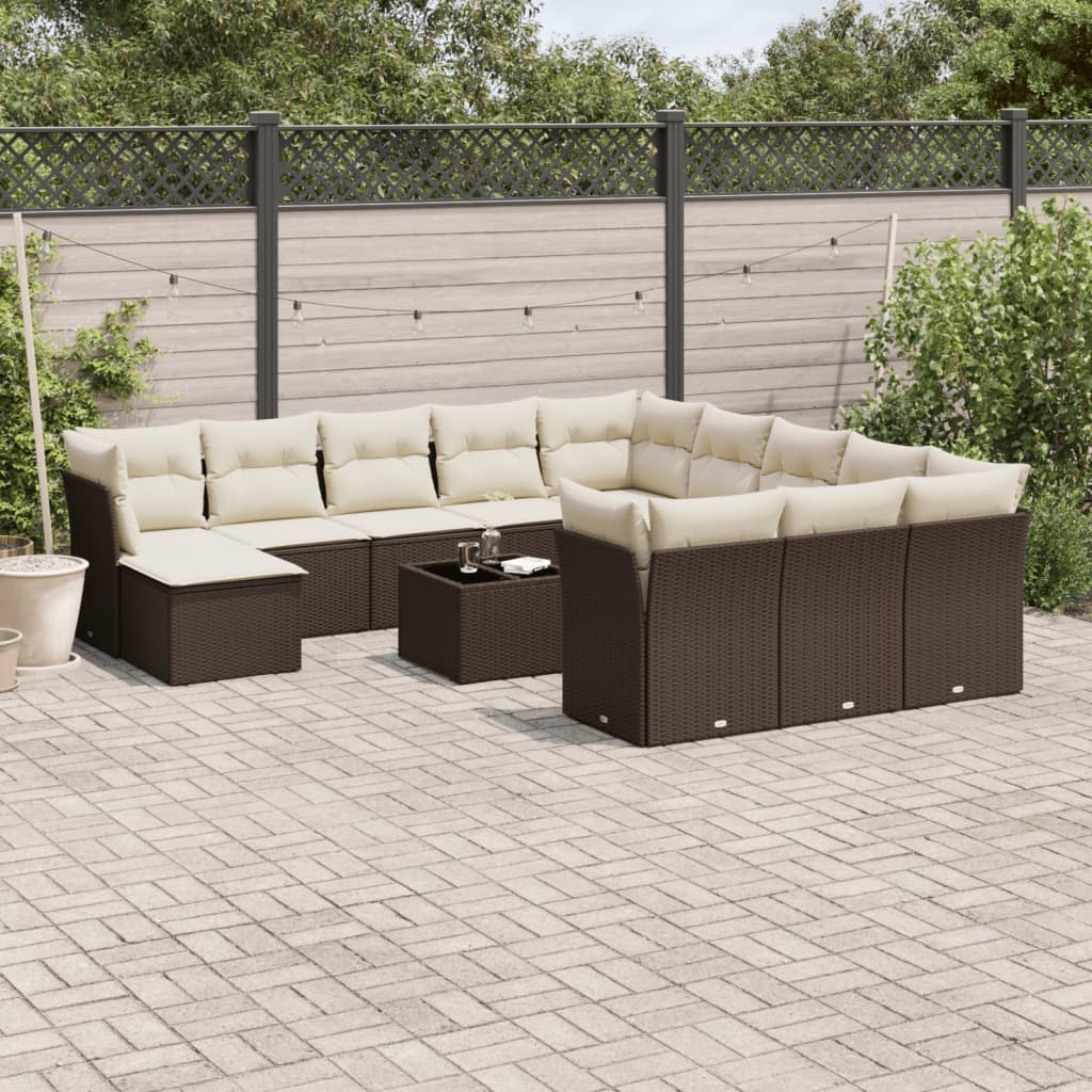 13-delige Loungeset met kussens poly rattan bruin is nu te koop bij PeponiXL, paradijselijk wonen!