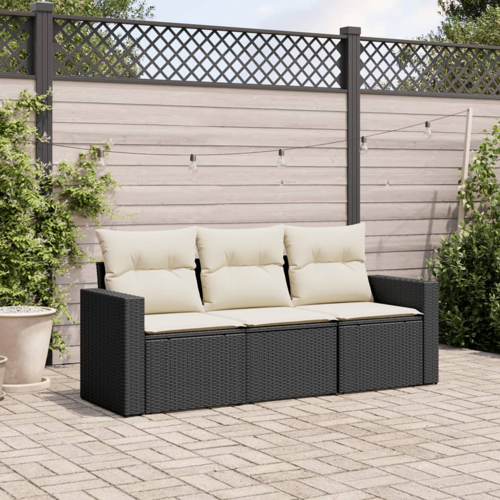 3-delige Loungeset met kussens poly rattan zwart is nu te koop bij PeponiXL, paradijselijk wonen!