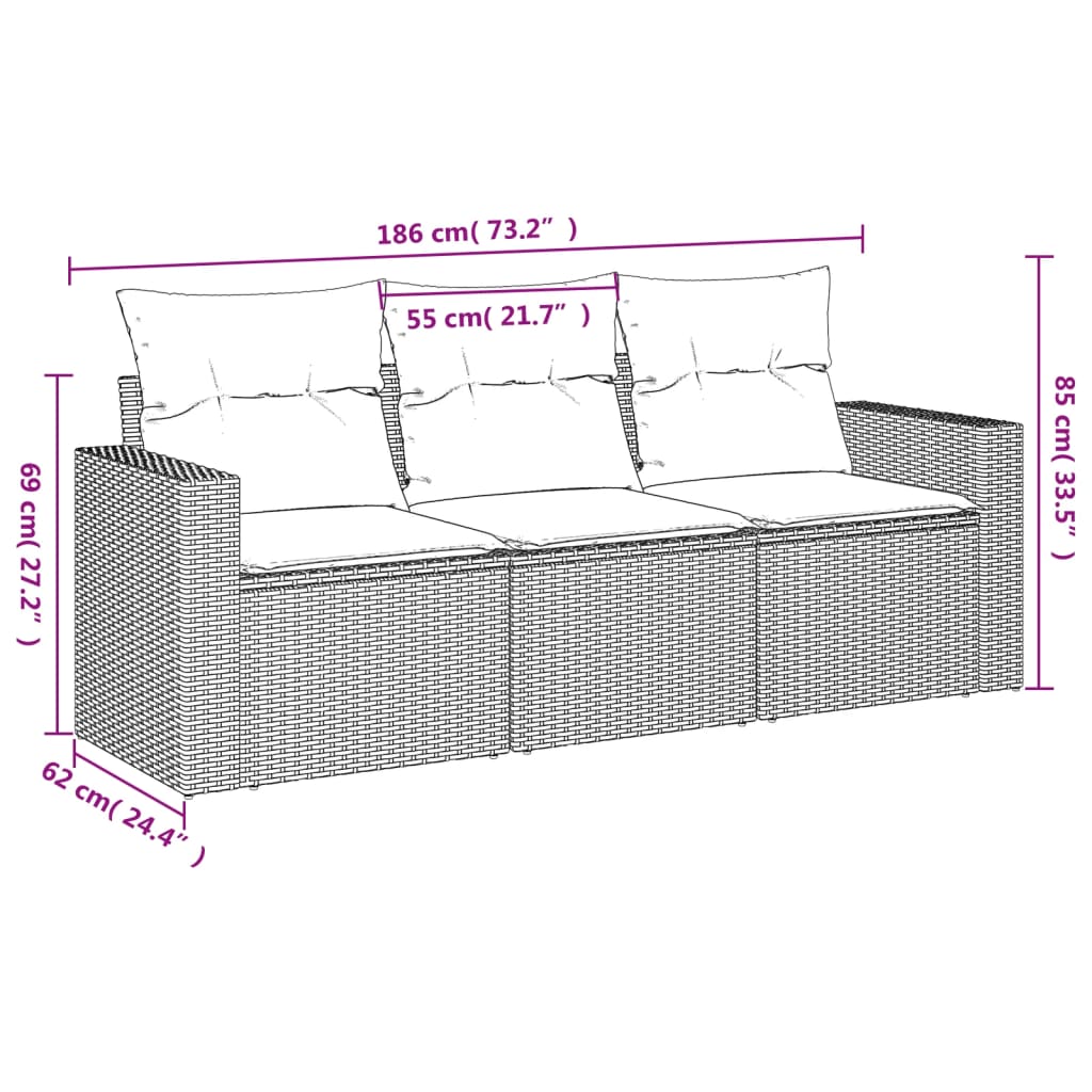 3-delige Loungeset met kussens poly rattan grijs is nu te koop bij PeponiXL, paradijselijk wonen!
