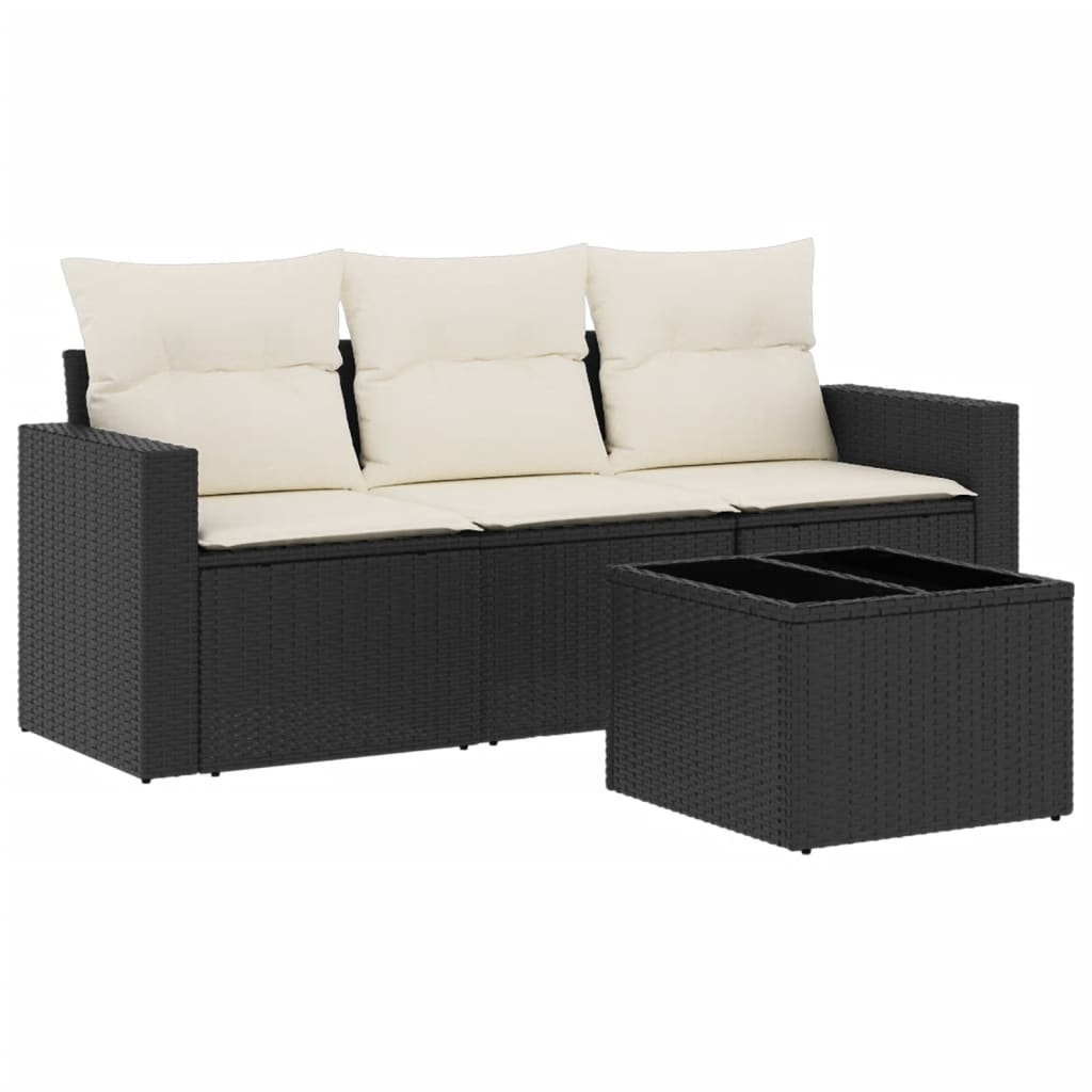 4-delige Loungeset met kussens poly rattan zwart is nu te koop bij PeponiXL, paradijselijk wonen!