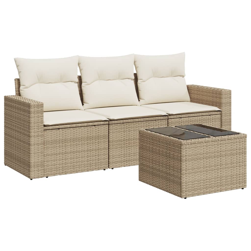 4-delige Loungeset met kussens poly rattan beige is nu te koop bij PeponiXL, paradijselijk wonen!