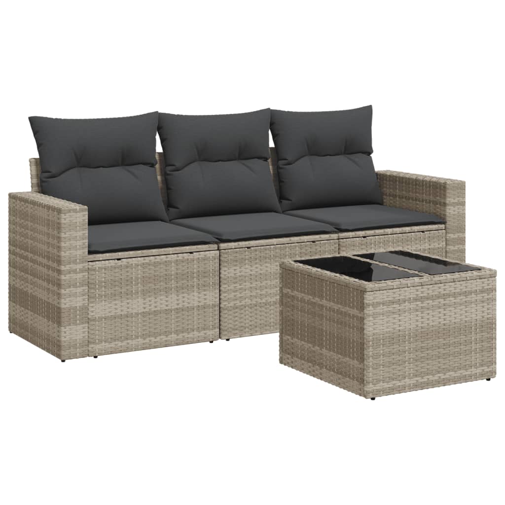 4-delige Loungeset met kussens poly rattan lichtgrijs is nu te koop bij PeponiXL, paradijselijk wonen!