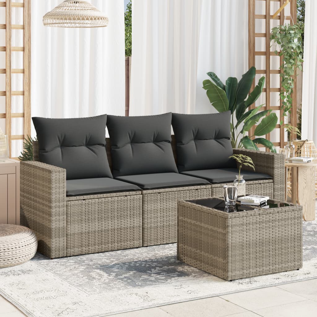 4-delige Loungeset met kussens poly rattan lichtgrijs is nu te koop bij PeponiXL, paradijselijk wonen!