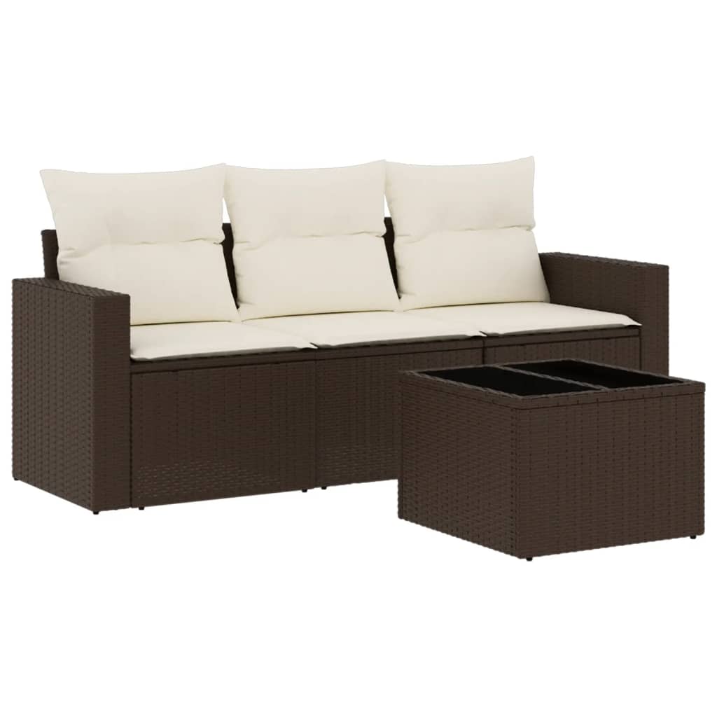 4-delige Loungeset met kussens poly rattan bruin is nu te koop bij PeponiXL, paradijselijk wonen!