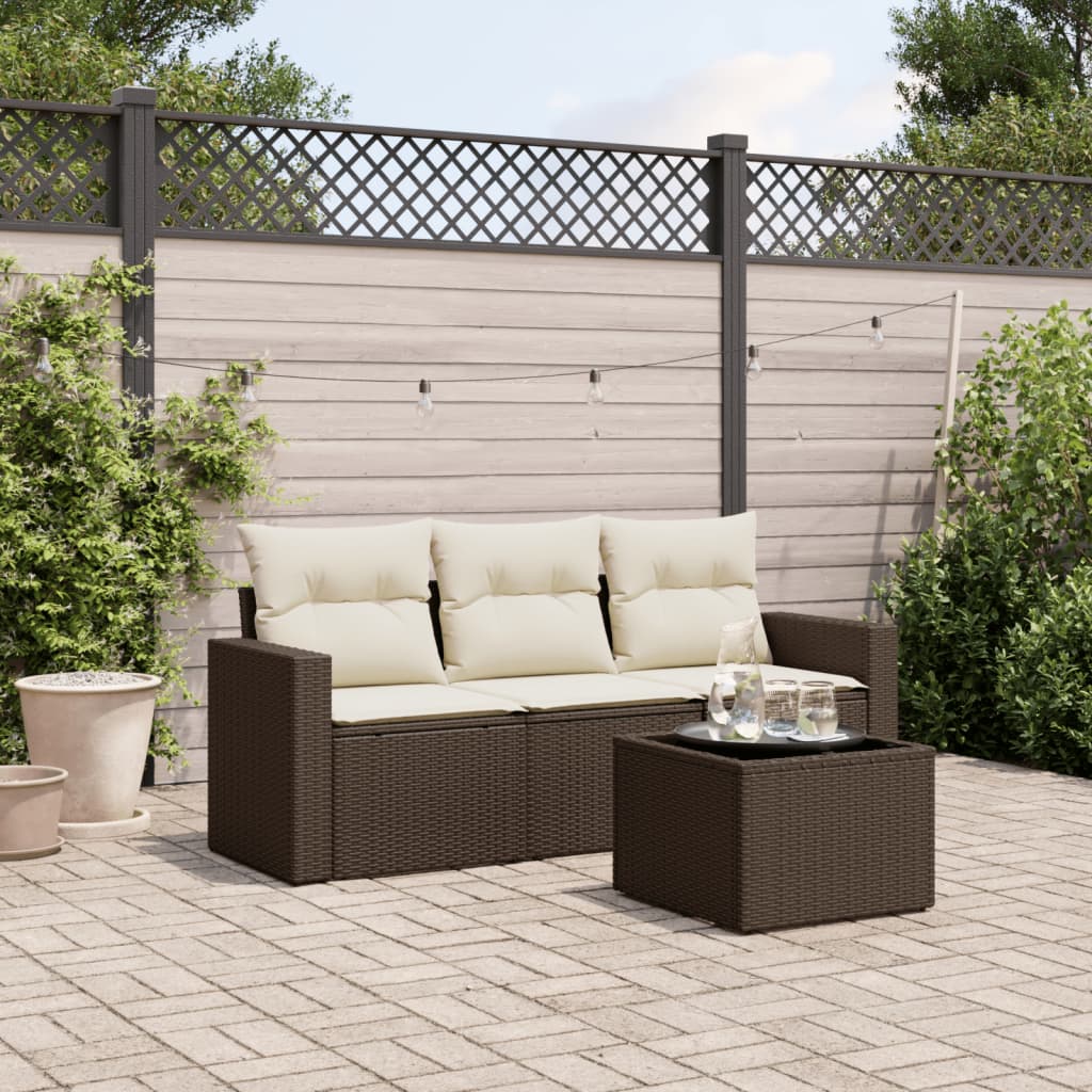 4-delige Loungeset met kussens poly rattan bruin is nu te koop bij PeponiXL, paradijselijk wonen!