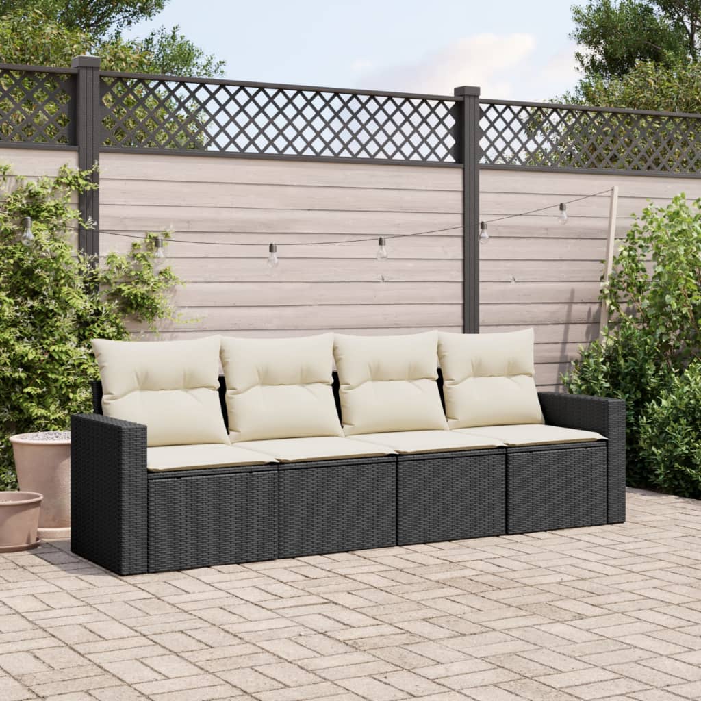 4-delige Loungeset met kussens poly rattan zwart is nu te koop bij PeponiXL, paradijselijk wonen!