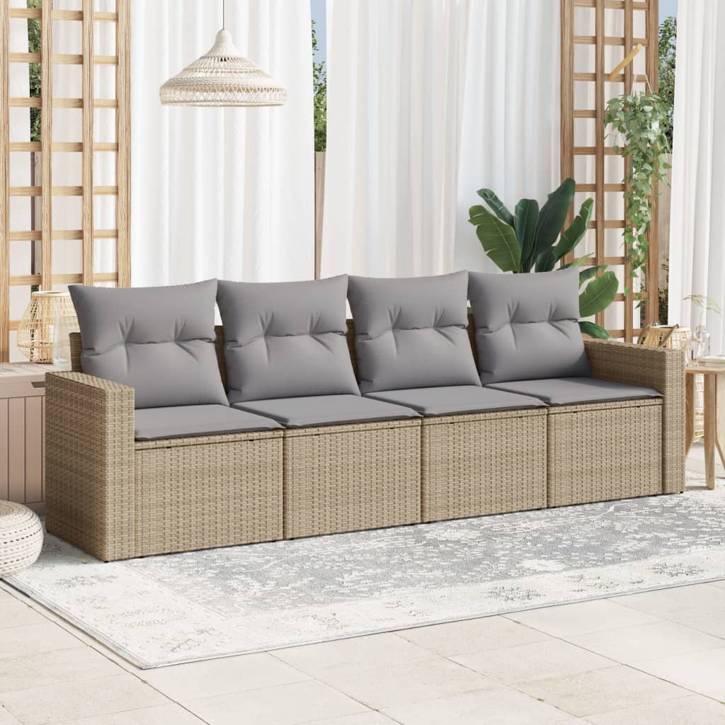 4-delige Loungeset met kussens poly rattan beige is nu te koop bij PeponiXL, paradijselijk wonen!