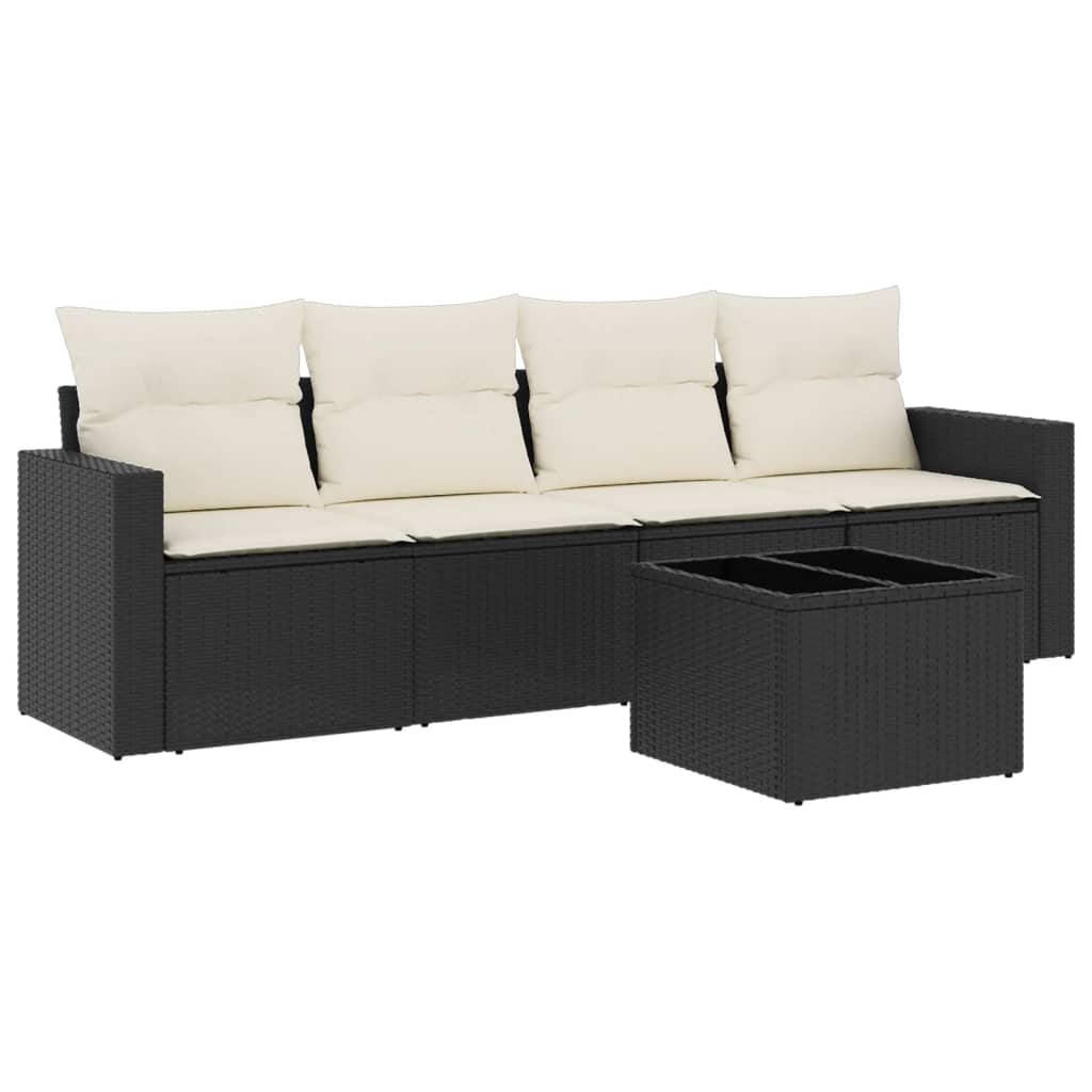 5-delige Loungeset met kussens poly rattan zwart is nu te koop bij PeponiXL, paradijselijk wonen!
