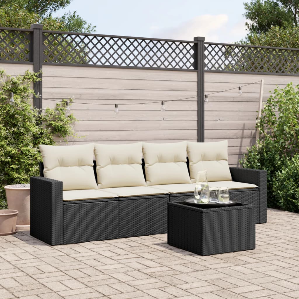 5-delige Loungeset met kussens poly rattan zwart is nu te koop bij PeponiXL, paradijselijk wonen!